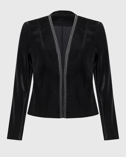 Leatherette Jacket with Rhinestone Trim