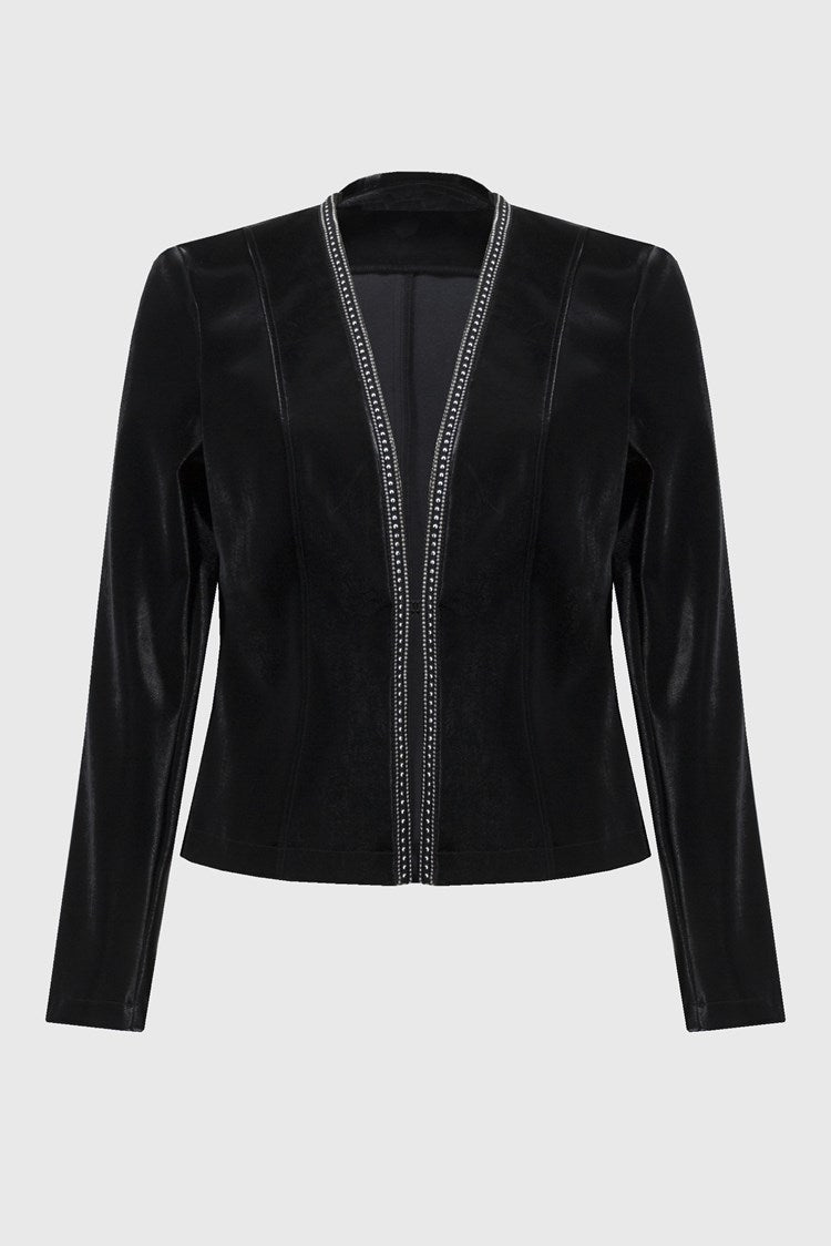 Leatherette Jacket with Rhinestone Trim