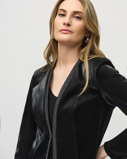 Leatherette Jacket with Rhinestone Trim