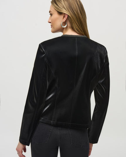 Leatherette Jacket with Rhinestone Trim