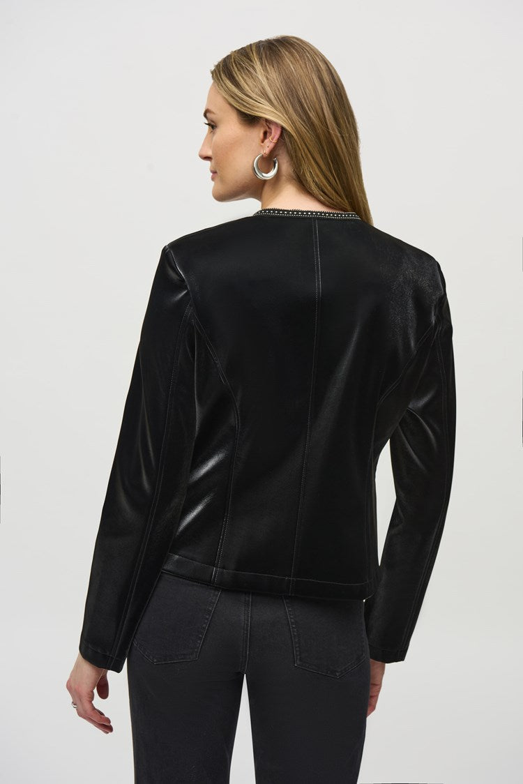 Leatherette Jacket with Rhinestone Trim