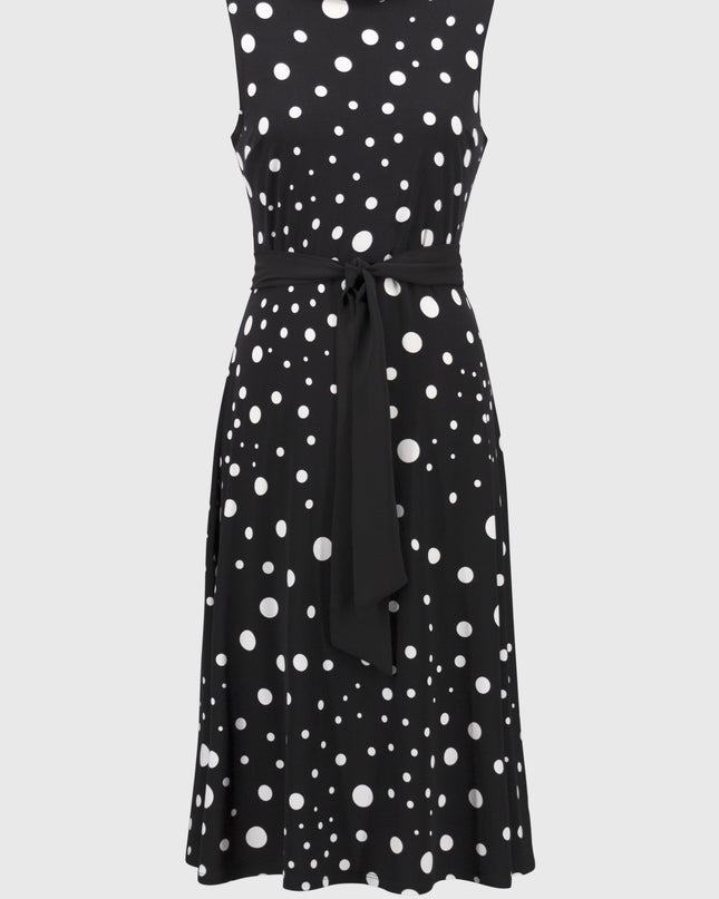 Silky Knit Dot Print Fit And Flare Dress