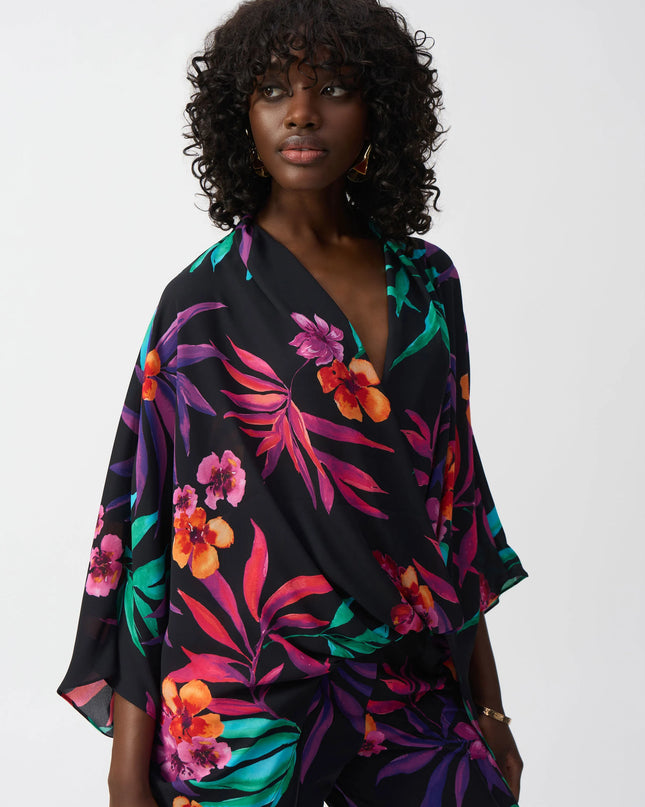 Georgette Tropical Print Wrap Top