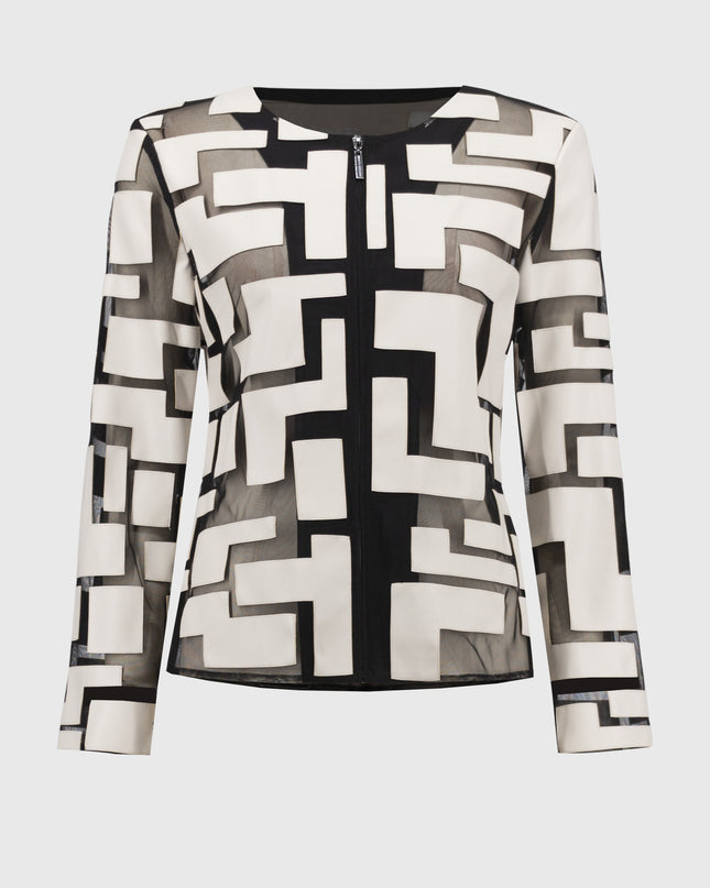 Mesh & Leatherette Fitted Jacket