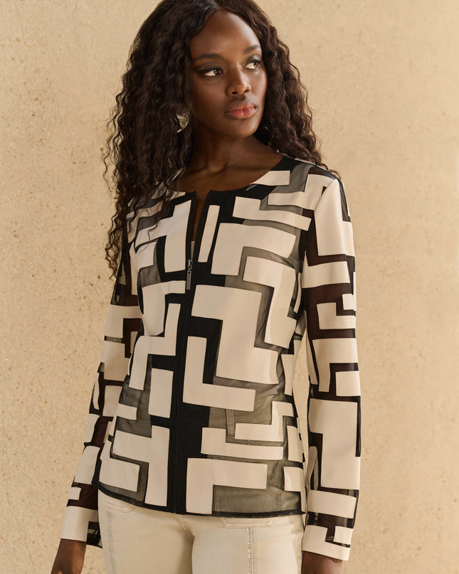 Mesh & Leatherette Fitted Jacket