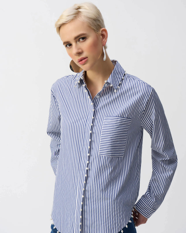 Striped Stretch Cotton Shirt with Peral Detail