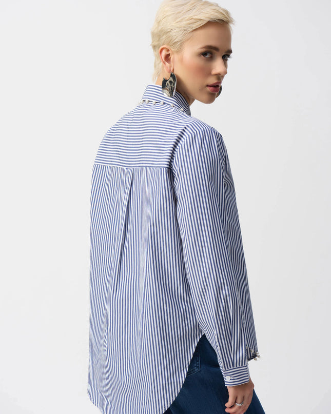 Striped Stretch Cotton Shirt with Peral Detail