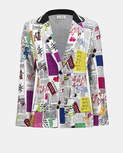 Silky Knit Word Print Fitted Blazer