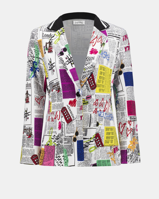 Silky Knit Word Print Fitted Blazer