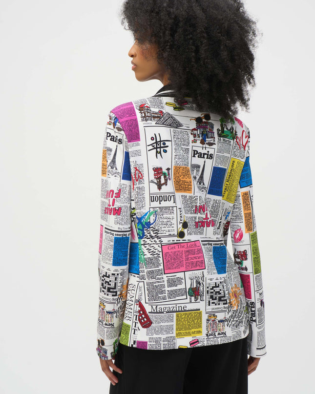 Silky Knit Word Print Fitted Blazer