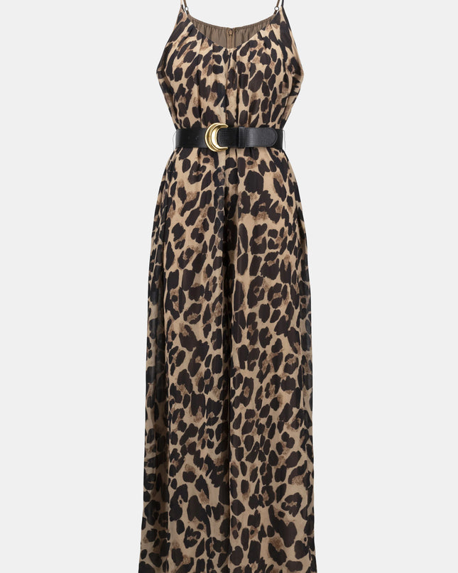 Chiffon Animal Print Wide Leg Jumpsuit