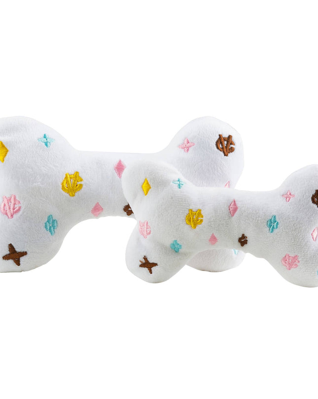 White Chewy Vuiton Bones Squeaker Dog Toy: Large
