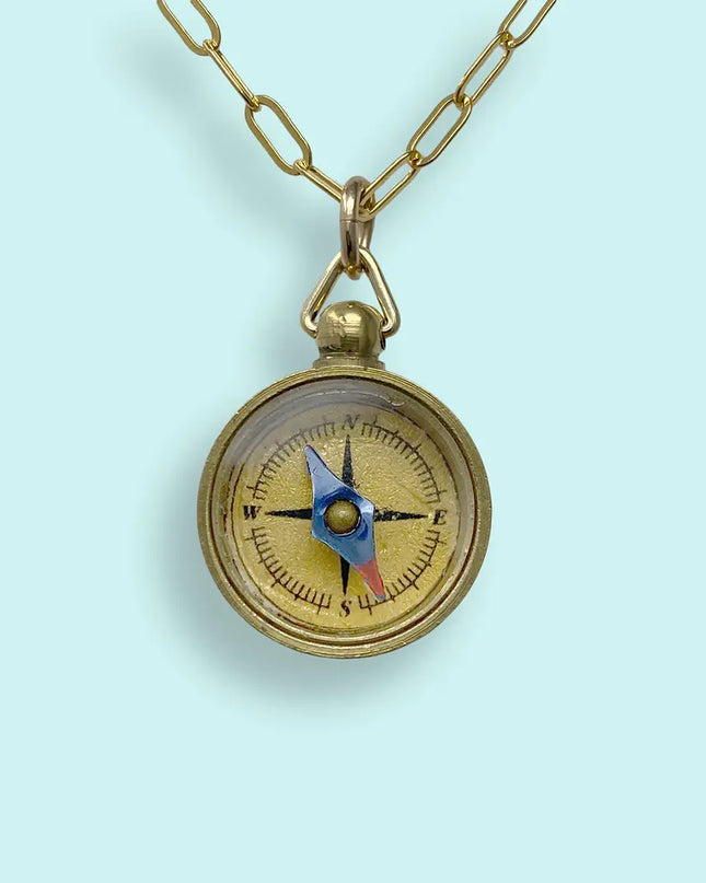 Tiny Compass On Gold Plated Chain Necklace