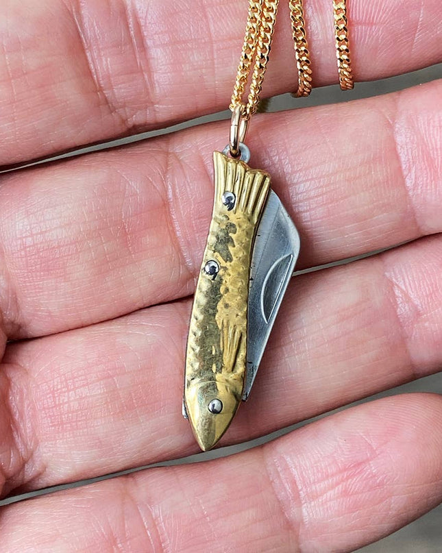 Small Gold Fish Knife Necklace: 20 Inch