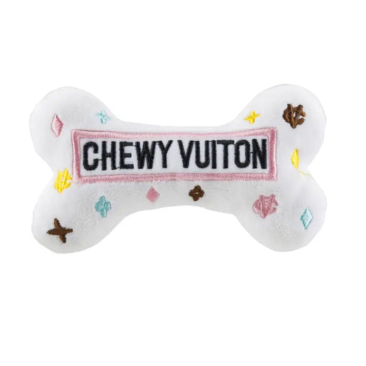 PinkWhite Chewy Vuiton Bones Squeaker Dog Toy