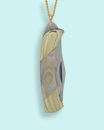 Shell Handled Knife On Gold Chain Necklace