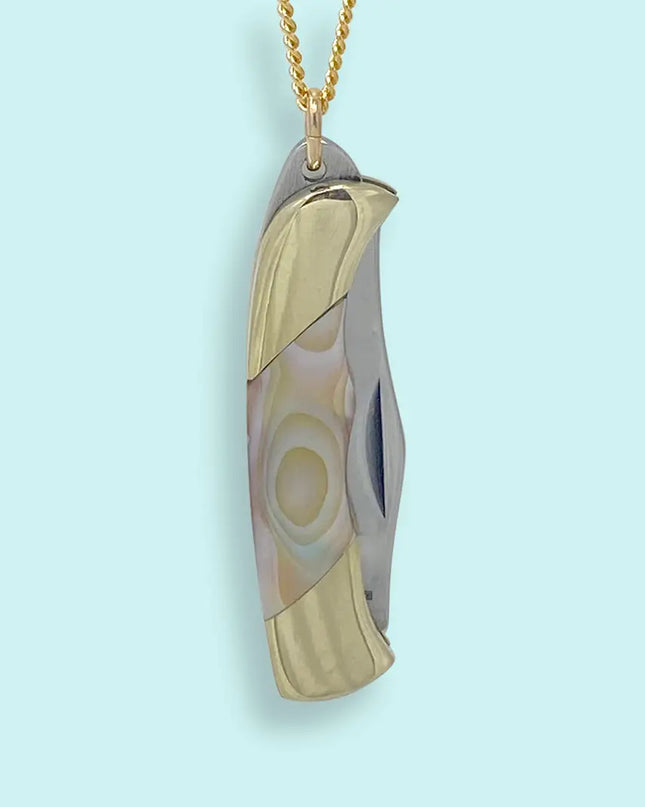 Shell Handled Knife On Gold Chain Necklace