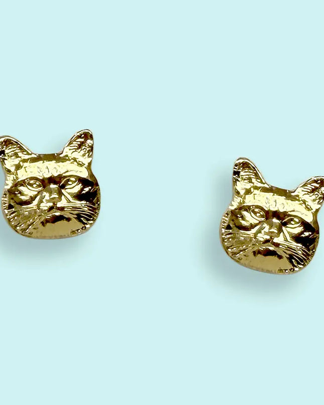 Gold Here Kitty Cat Stud Earrings