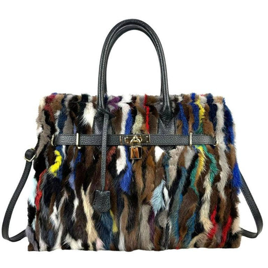 Mink Fur Leather Tote Bag for Women for Christmas Gift: Multicolour