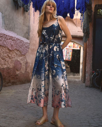 Ombre Floral Split Leg Jumpsuit