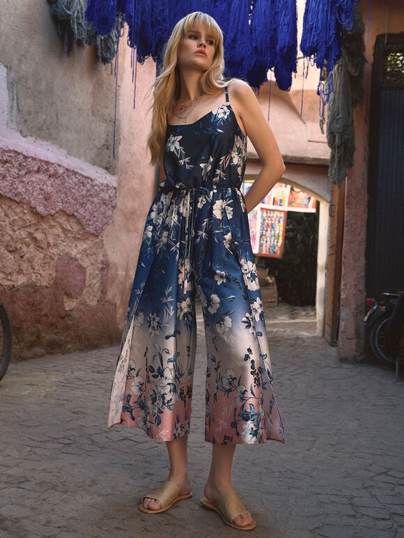 Ombre Floral Split Leg Jumpsuit