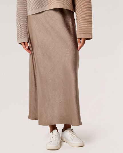 Satin Bias Cut Maxi Skirt Gunmetal