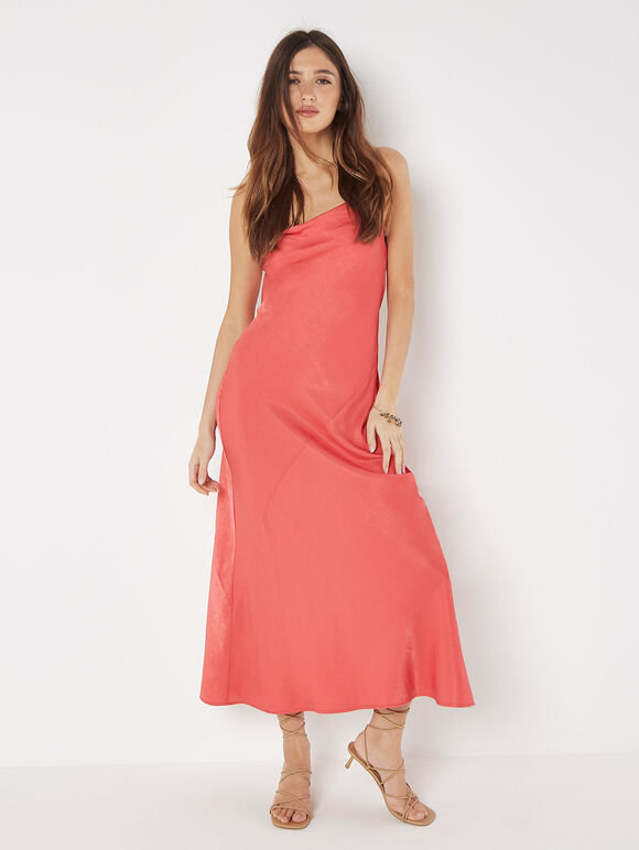 Backless Satin Slub Maxi Dress