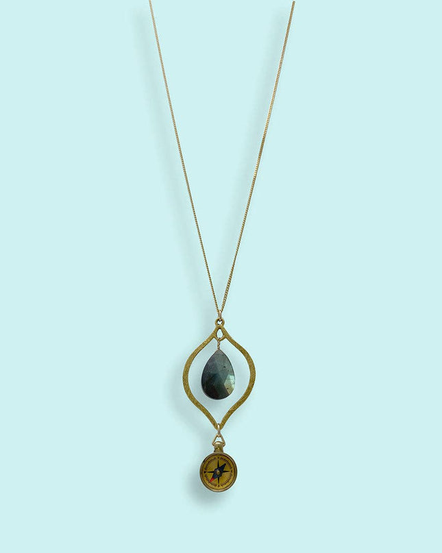 Labradorite and Compass Necklace: 28 Inch