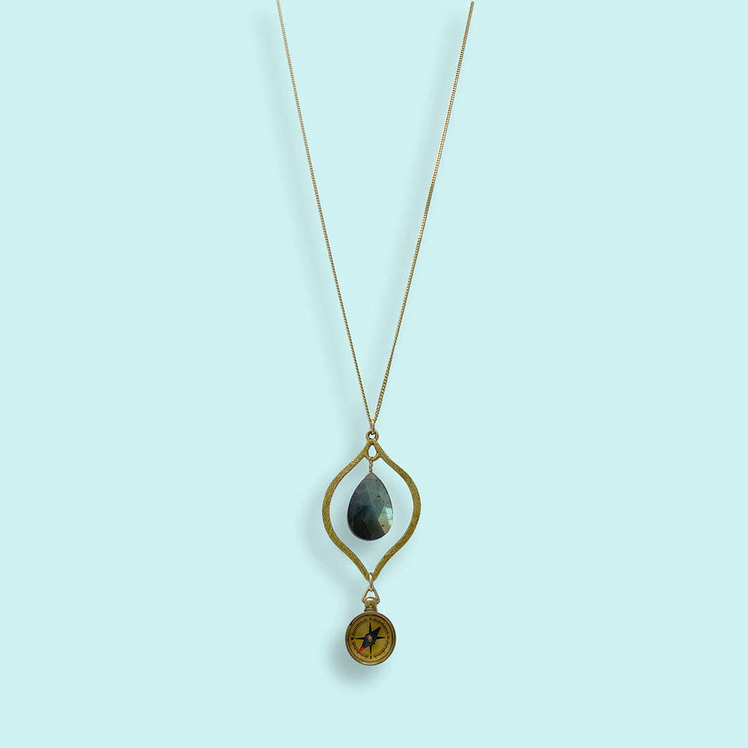 Labradorite and Compass Necklace: 28 Inch