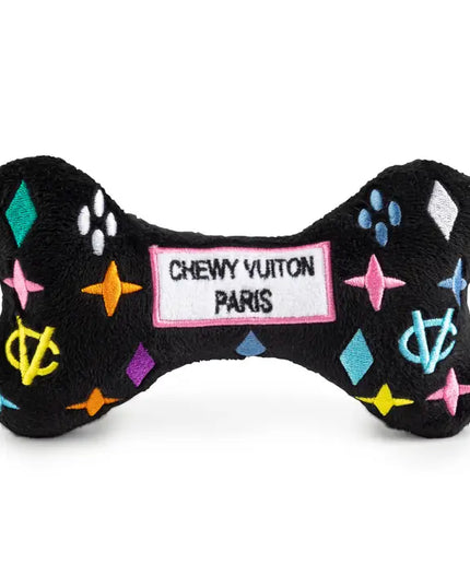 Black Monogram Chewy Vuiton Bone Squeaker Dog Toy