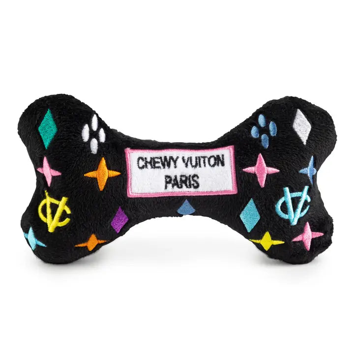 Black Monogram Chewy Vuiton Bone Squeaker Dog Toy