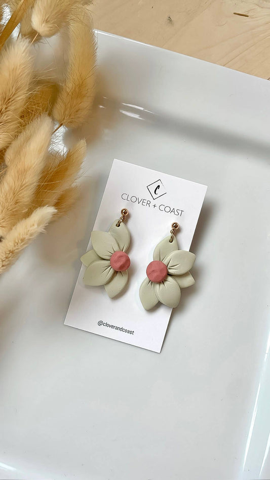 Half Daisy - Polymer Clay Dangle: Speckled White