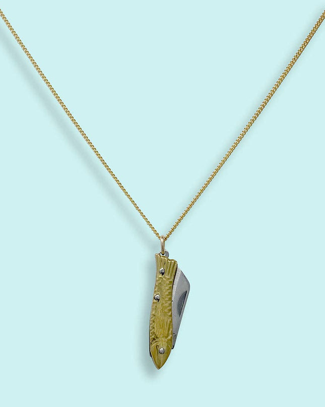 Small Gold Fish Knife Necklace: 20 Inch