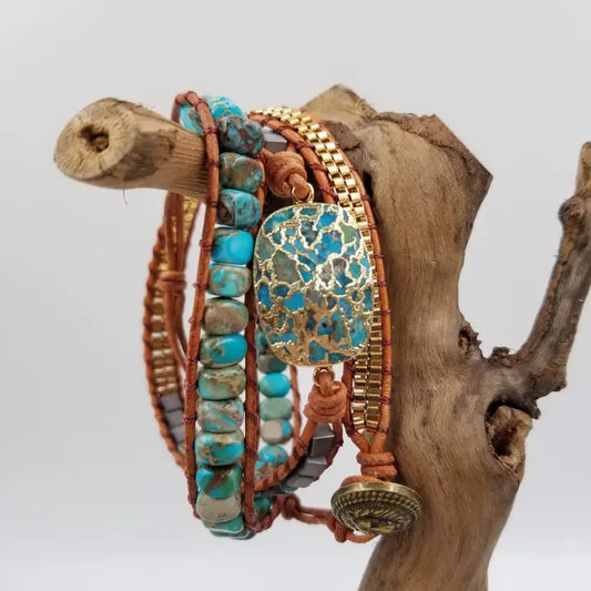 Handwoven Natural Turquoise Stacked Bracelet