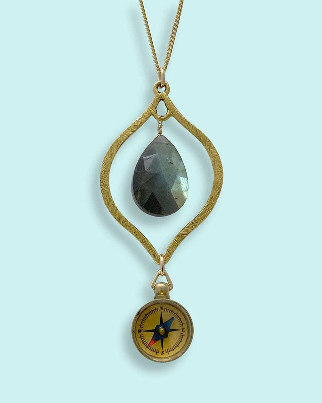Labradorite and Compass Necklace: 28 Inch