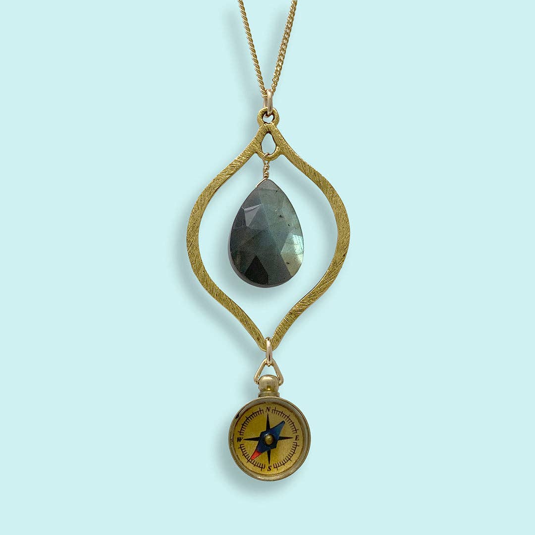 Labradorite and Compass Necklace: 28 Inch