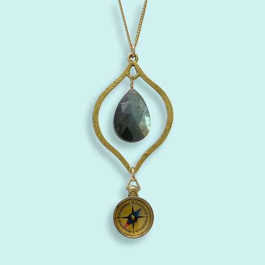 Labradorite and Compass Necklace: 28 Inch
