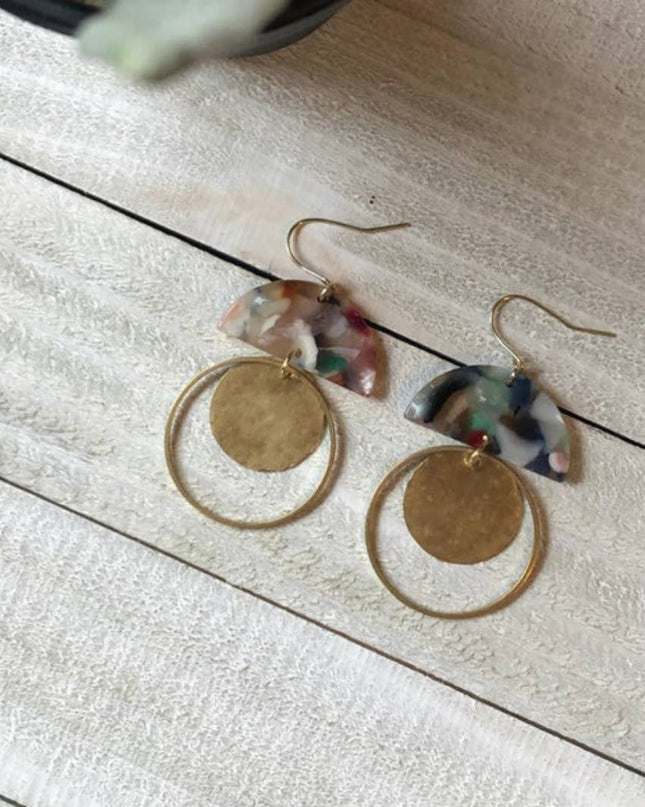 Acetate Half Moon With Hoop & Hammered Coin: Multi-coloured