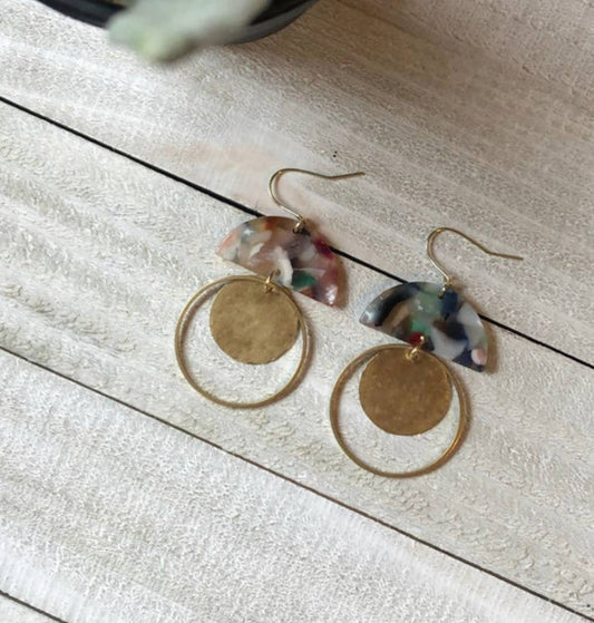 Acetate Half Moon With Hoop & Hammered Coin: Multi-coloured