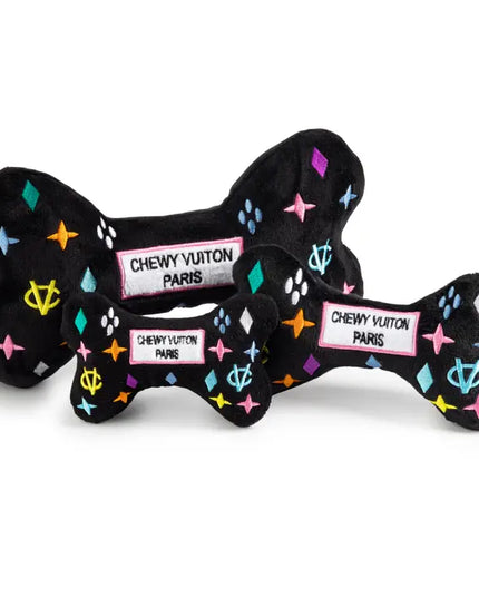 Black Monogram Chewy Vuiton Bone Squeaker Dog Toy