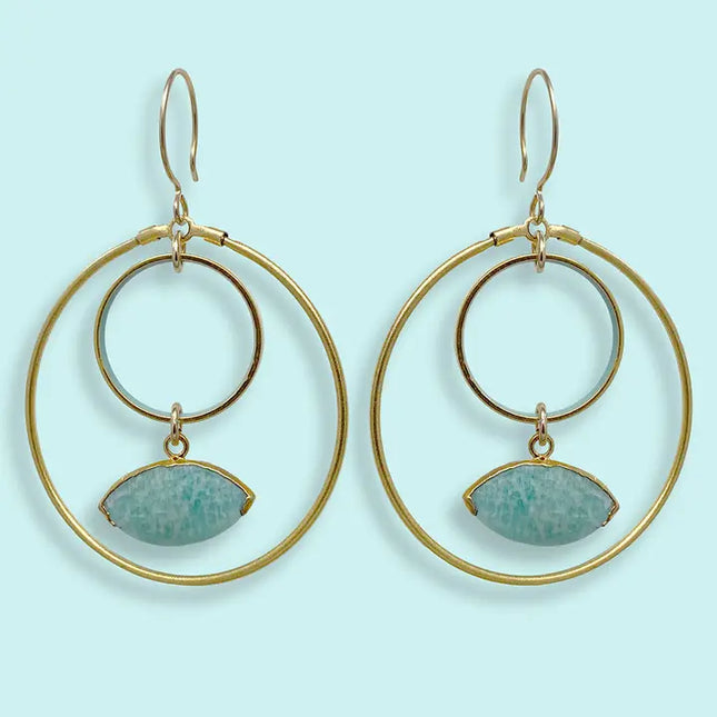 Blue Circle and Amazonite Eye Earrings