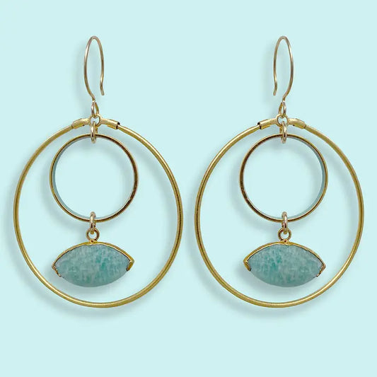 Blue Circle and Amazonite Eye Earrings