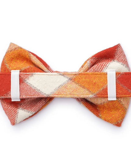 Pumpkin Spice Plaid Flannel Fall Dog Bow Tie