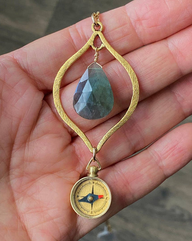 Labradorite and Compass Necklace: 28 Inch