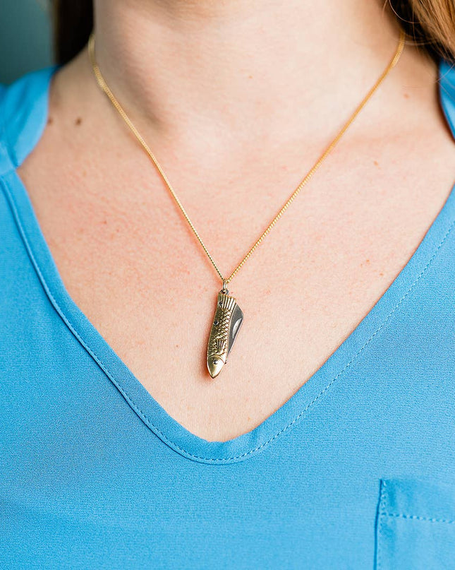 Small Gold Fish Knife Necklace: 20 Inch