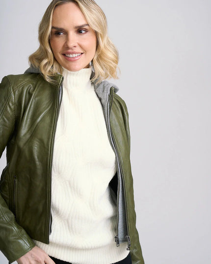 Alva RF Leather Jacket - Dark Moss