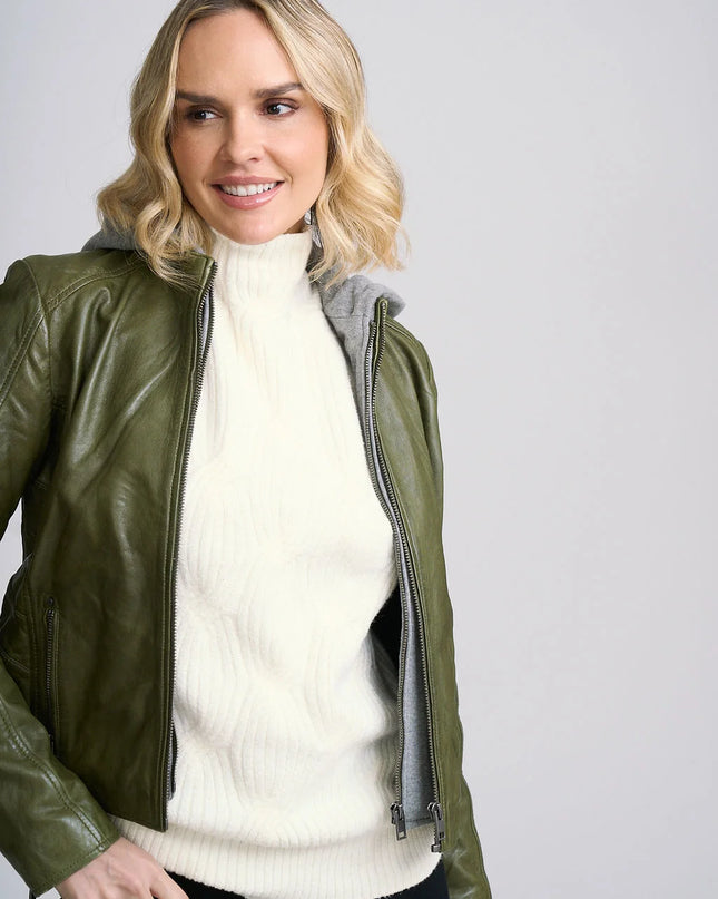 Alva RF Leather Jacket - Dark Moss