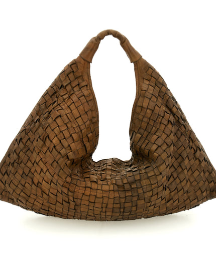 Shoulder Bag "ATENA" in garment-dyed cowhide leather with weaving