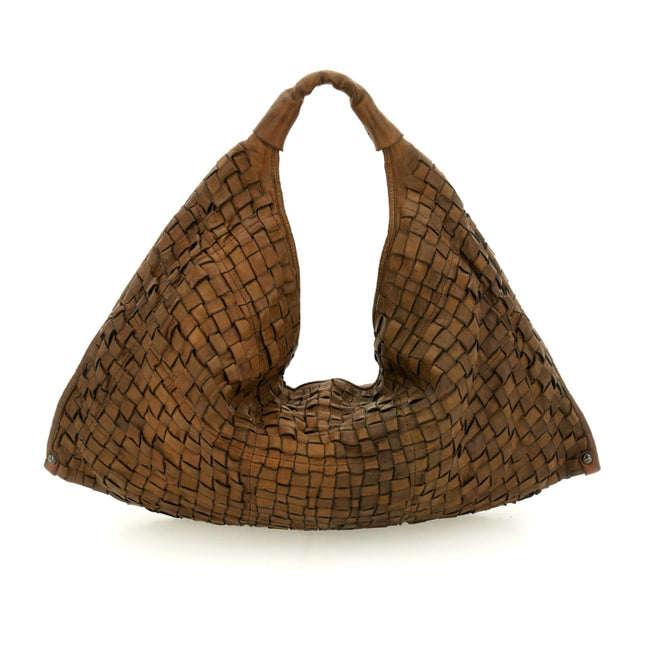 Shoulder Bag "ATENA" in garment-dyed cowhide leather with weaving