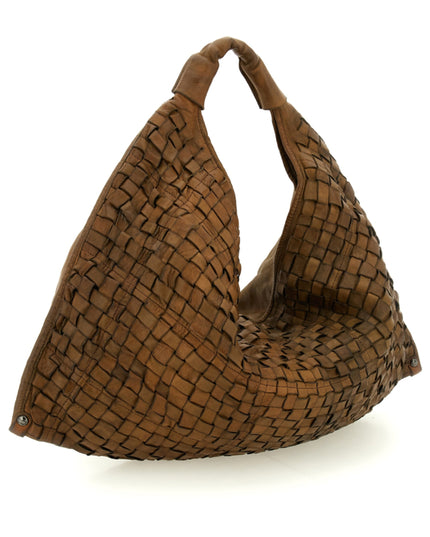 Shoulder Bag "ATENA" in garment-dyed cowhide leather with weaving